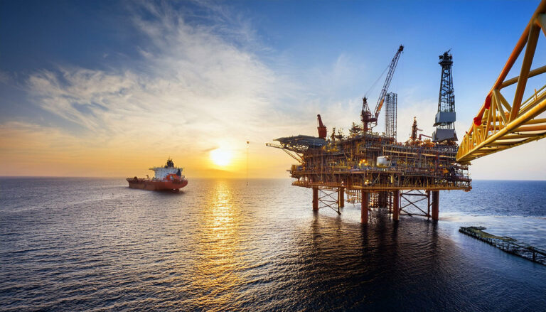 Offshore oil extraction scene, heavy corrosion-resistant industrial drive belts fitted on offshore pumping and conveying equipment for stable operation, ideal for petroleum industry belt promotional visuals-2