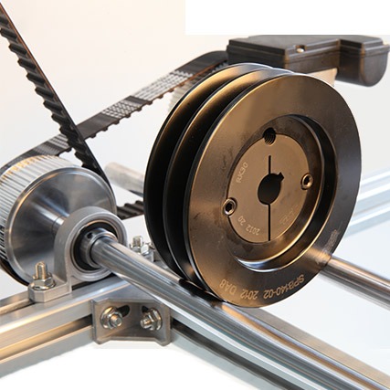 Industrial V-belt pulley with SPZ, SPA, SPB and SPC belt profiles for power transmission.